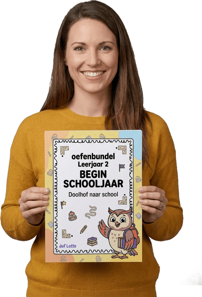 Leerkracht toont een Juf Lotte oefenbundel