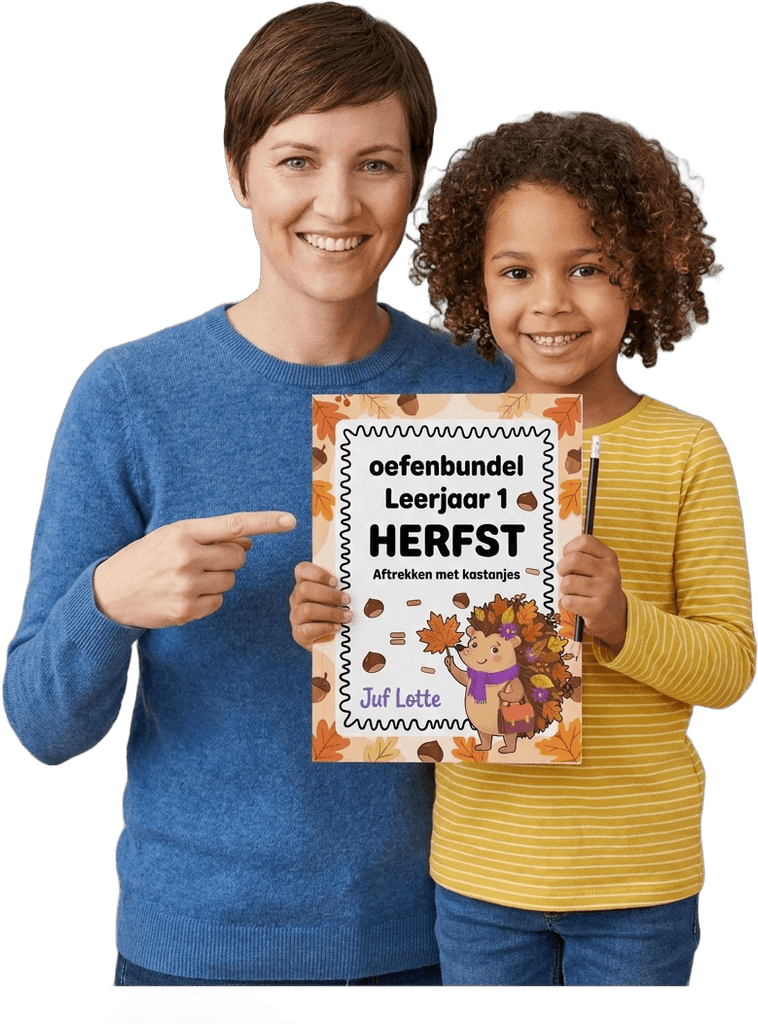 Ouder en kind oefenen samen met een Juf Lotte bundel